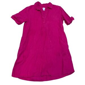 Chicos Fuchsia Pink 100% Linen Short Sleeve Shift Shirt Dress Pockets Size 2 12
